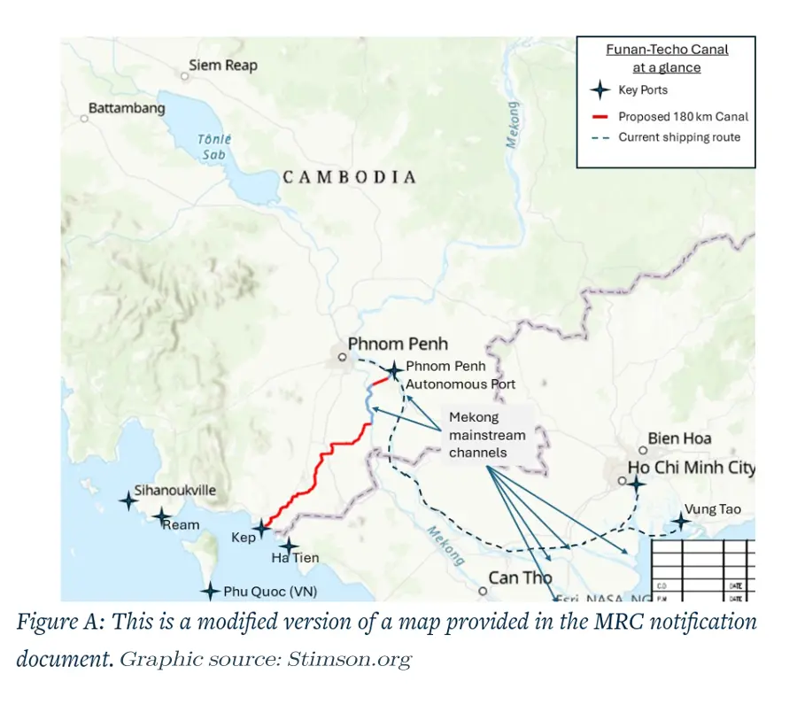 Cambodia Funan Techo Canal Route Map